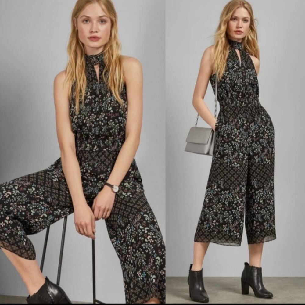 NWT Ted Baker London Marcila Hazel High Neck Wide Leg Dark Floral Jumpsuit 8-10